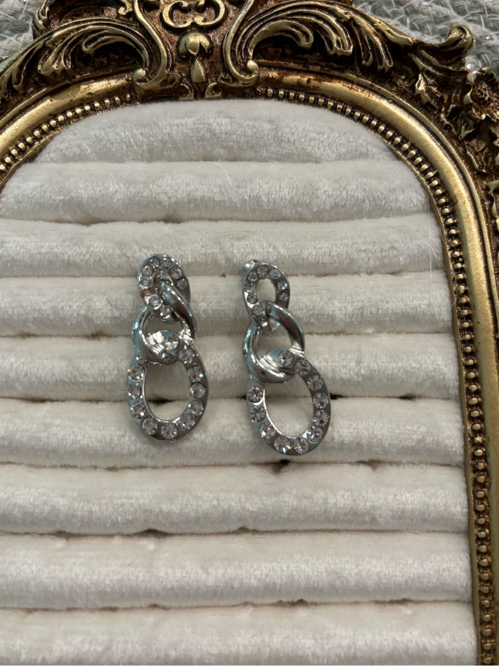 Crystal-Embellished Silver Link Drop Earrings - Women's Jewelry